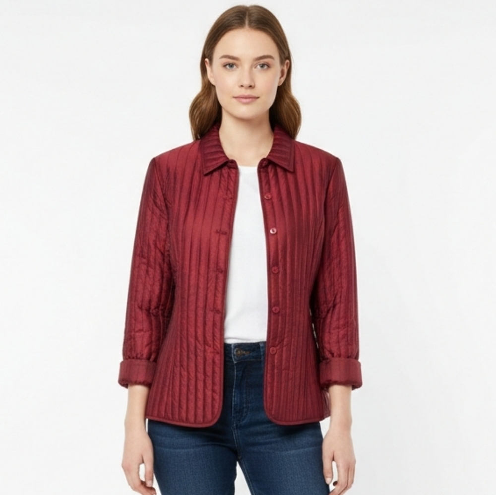 Silkland Burgundy Red Quilted Silk Jacket Petite Large